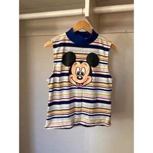 Disney Mickey Mouse Mock Neck Sleeveless Striped Top Multi Color XL